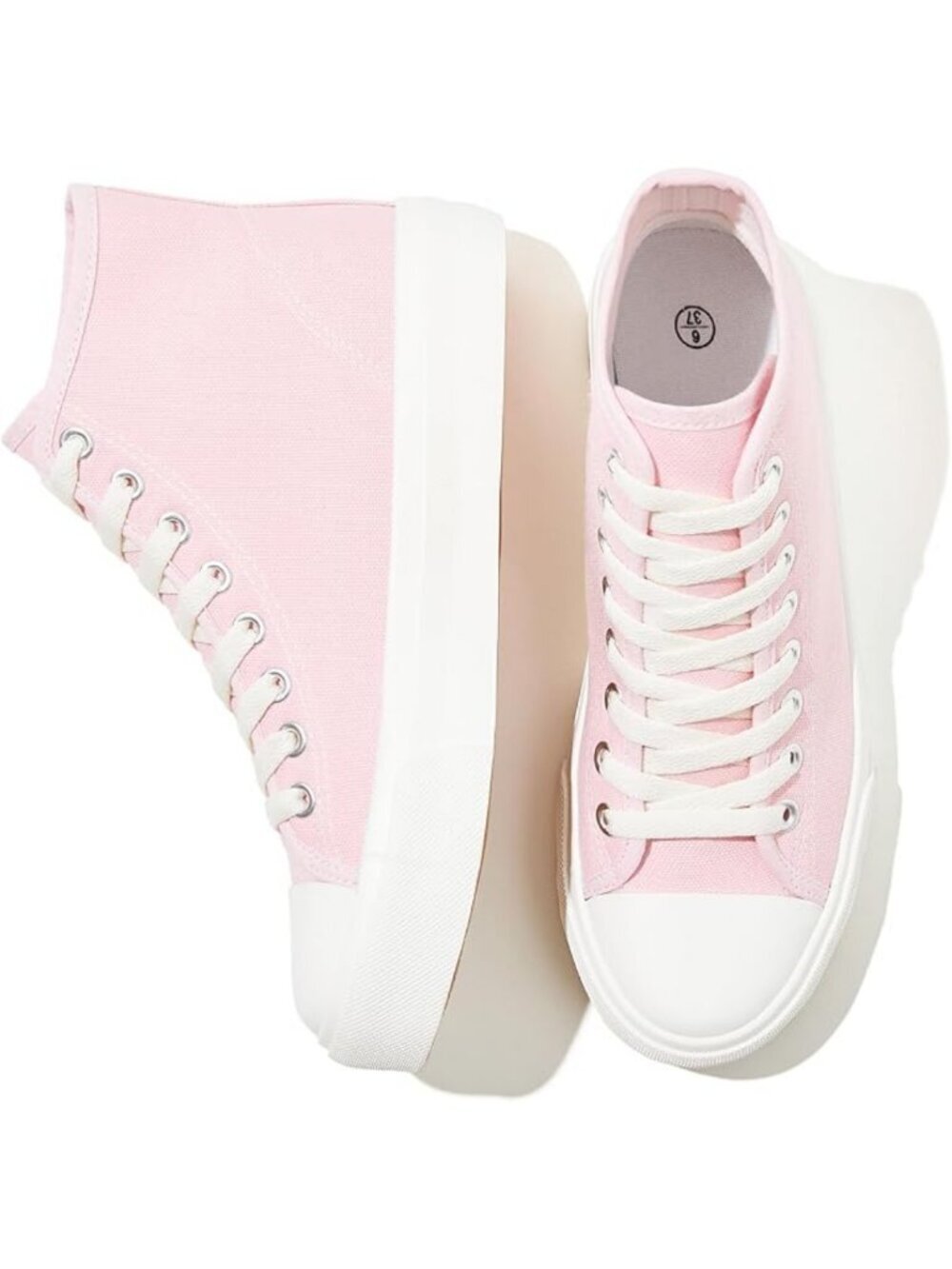 Women's Pink High Top Canvas Casual Lace Up Fashion Sneakers Shoes